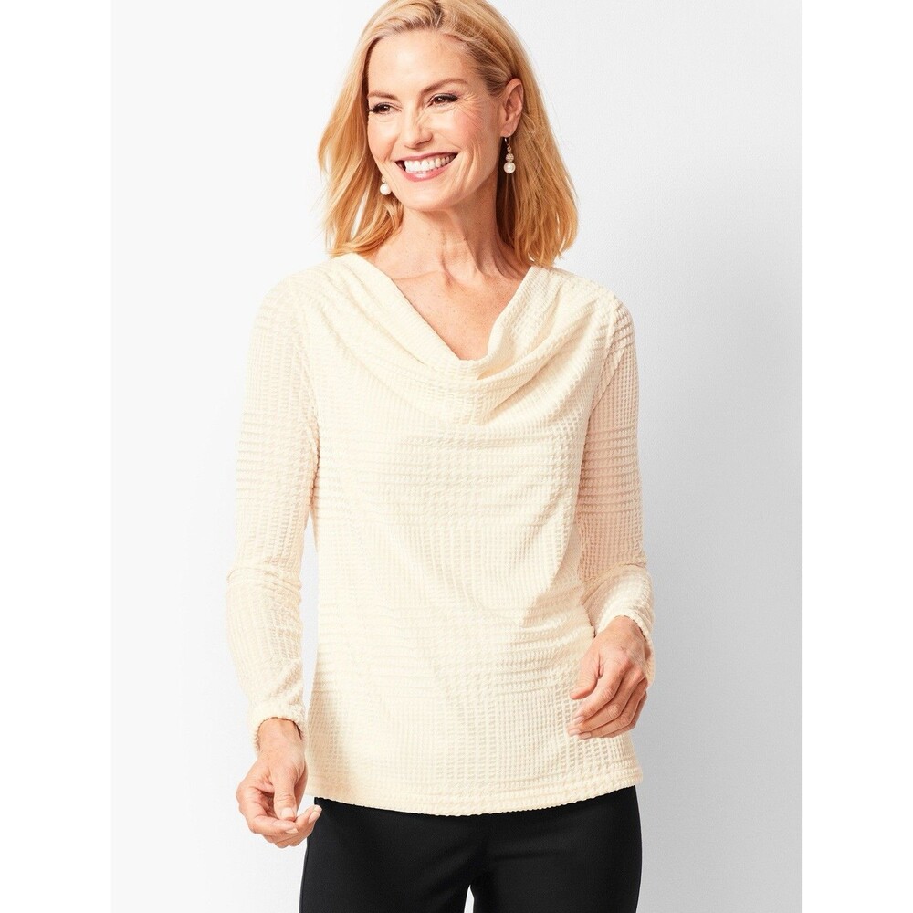 Talbots Shirt Petite Extra Large Houndstooth Velvet Burnout Cream Top Elegant